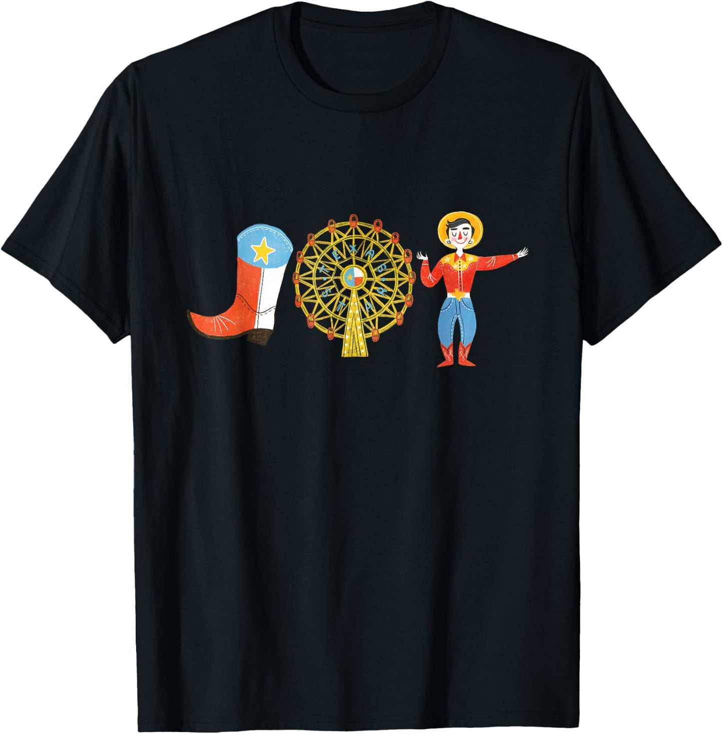 Texas Fair, State Fair Cowboy, Ferris Wheel, County Fair T-Shirt - T-Shirt | Black