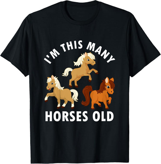 3 Years Old Girl Horses Old 3rd Birthday Kids T-Shirt - T-Shirt | Black