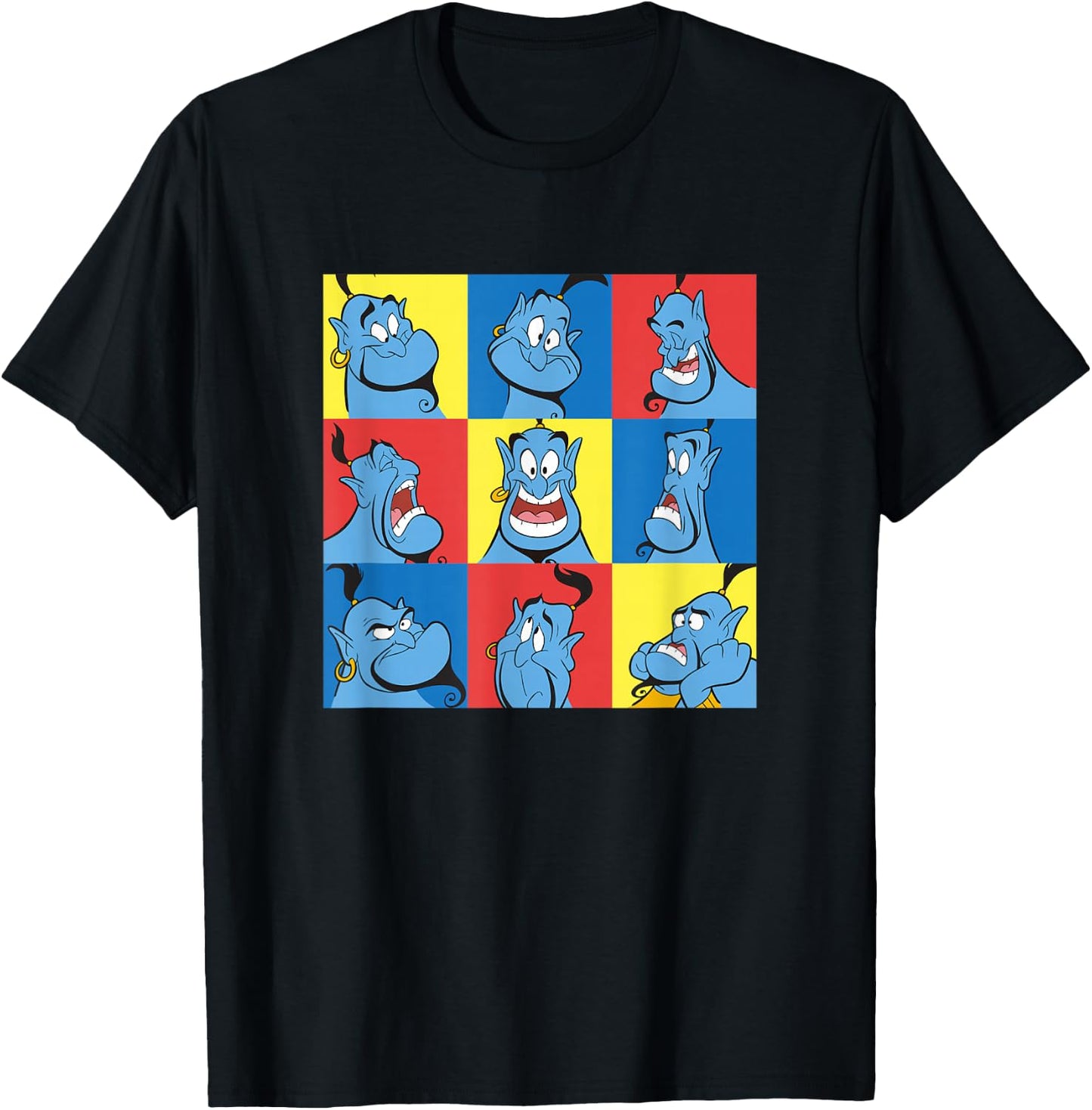 Disney Aladdin Genie Many Emotions Panel Big Chest Portrait T-Shirt - T-Shirt | Black