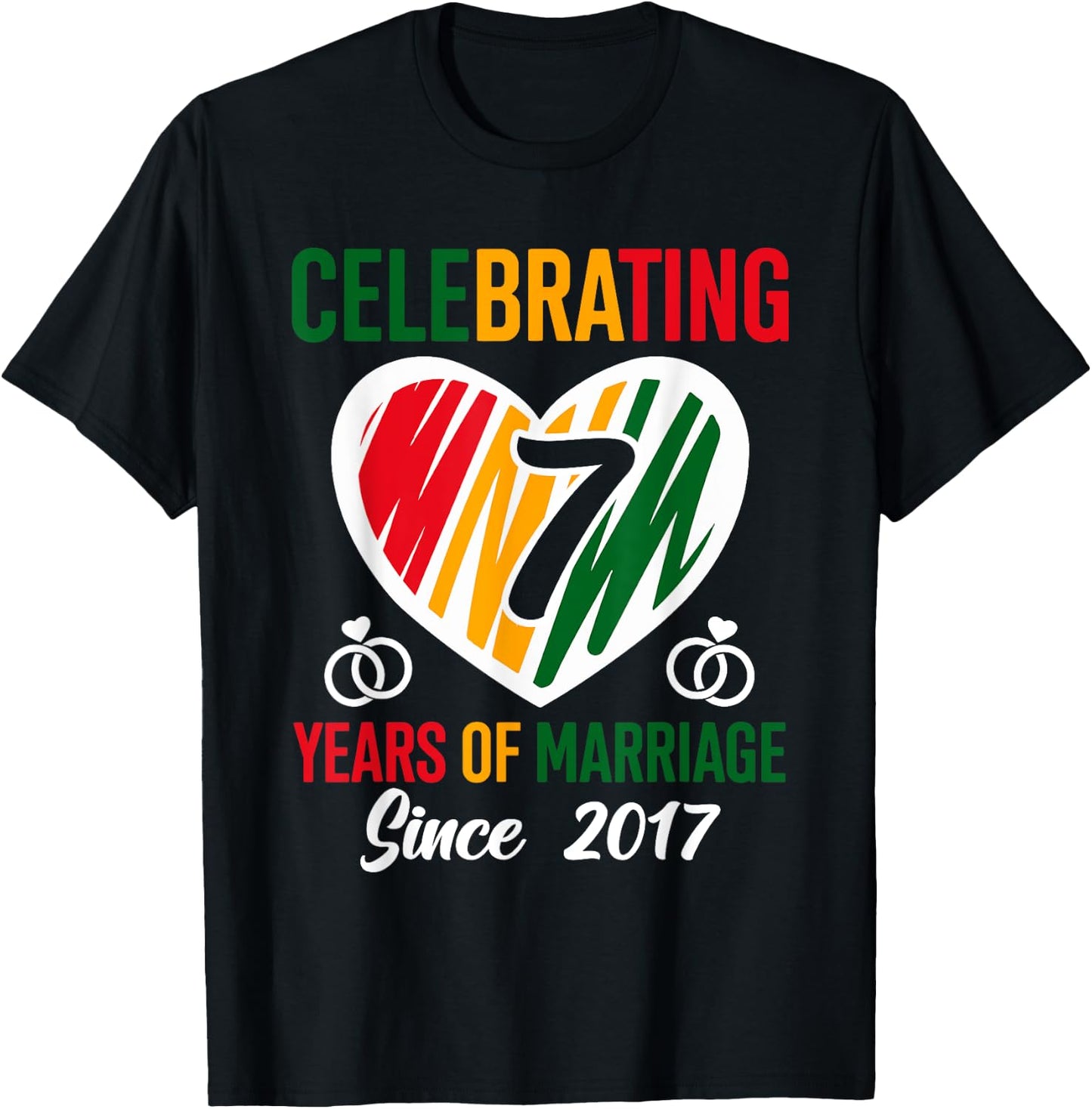 7 Years of Marriage Married Couple 7th Wedding Anniversary T-Shirt - T-Shirt | Black