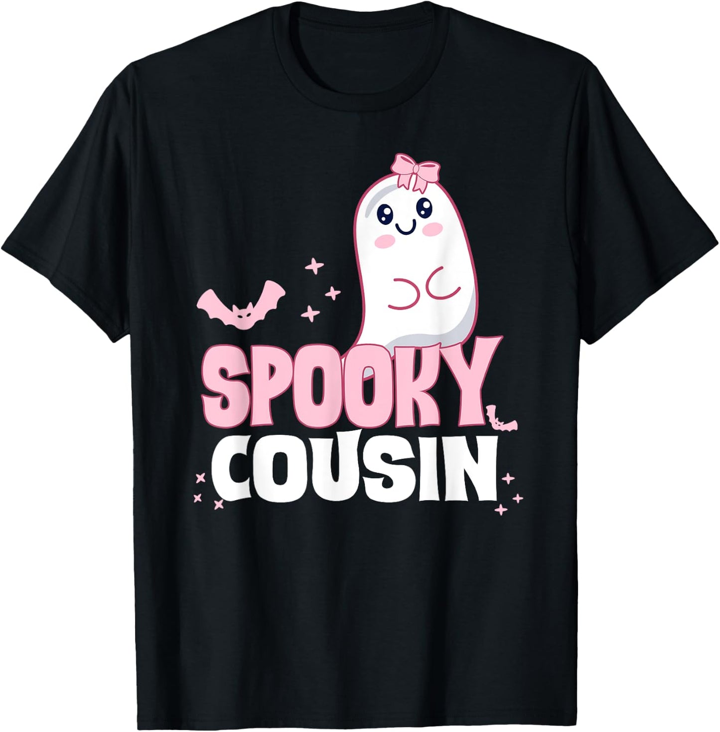 Spooky Cousin Family Cute Pink White Ghost Boo Halloween T-Shirt - T-Shirt | Black