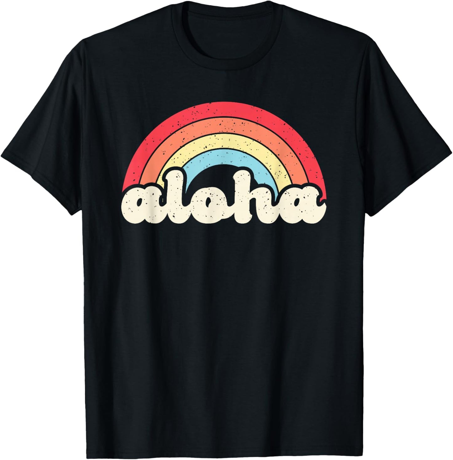 Retro Vintage Aloha Rainbow Hawaii Hawaiian Island Tropical T-Shirt - T-Shirt | Black