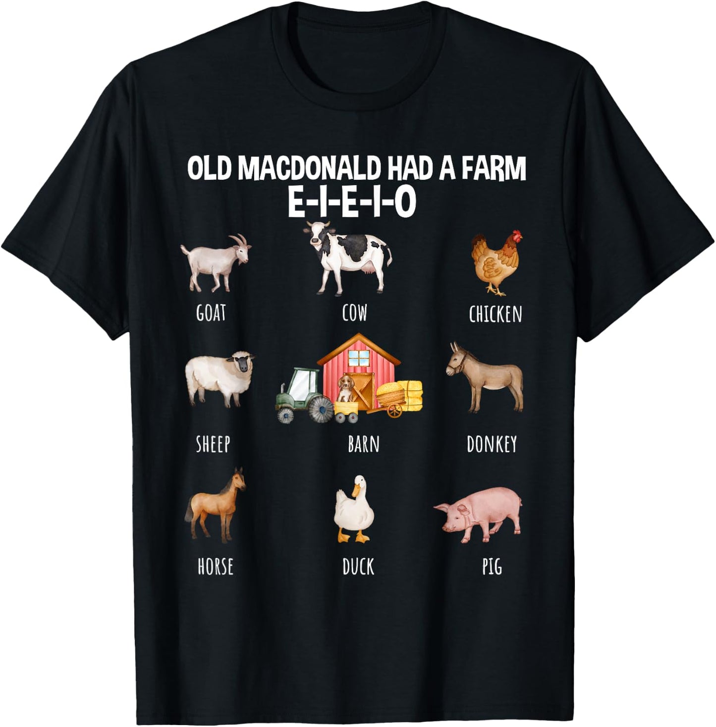 Toddler Kids Old MacDonald Had a Farm E-I-E-I-O Nursery Song T-Shirt - T-Shirt | Black