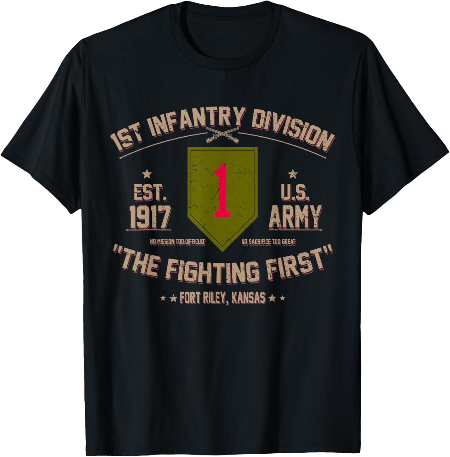 US Army 1st Infantry Division Veteran The Fighting First T-Shirt - T-Shirt | Black