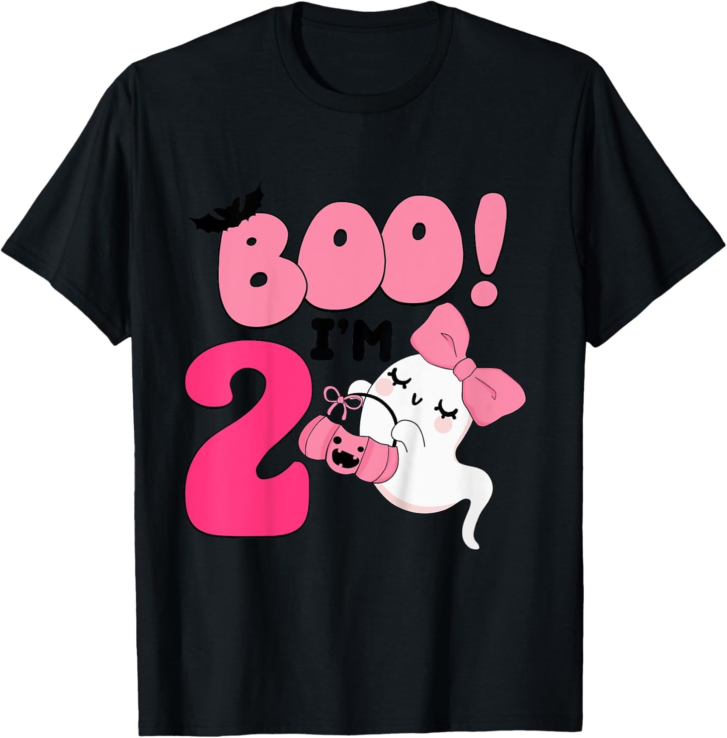 Kids Boo I'm Two Years Old 2nd Birthday Cute Ghost Halloween T-Shirt - T-Shirt | Black