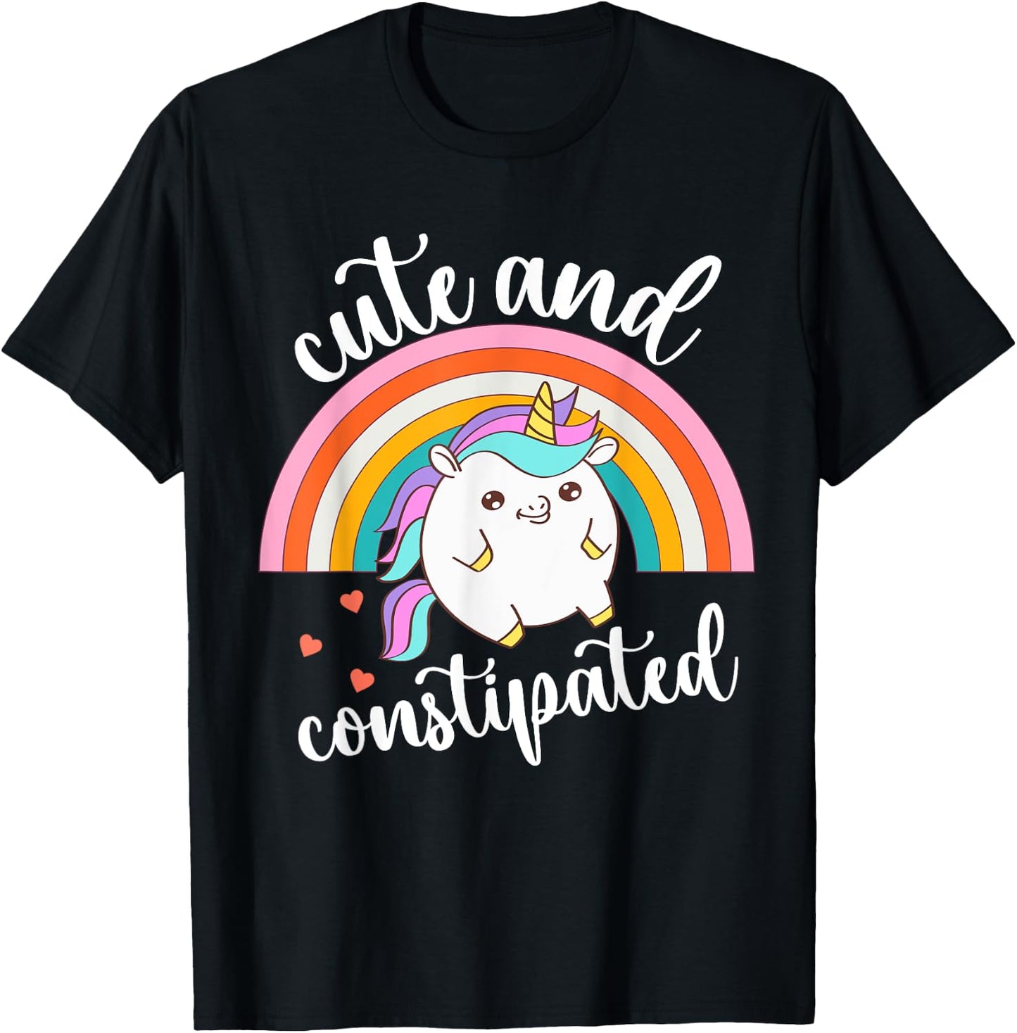 Funny Constipation IBS-C Tummy Ache Cute Constipated Unicorn T-Shirt - T-Shirt | Black