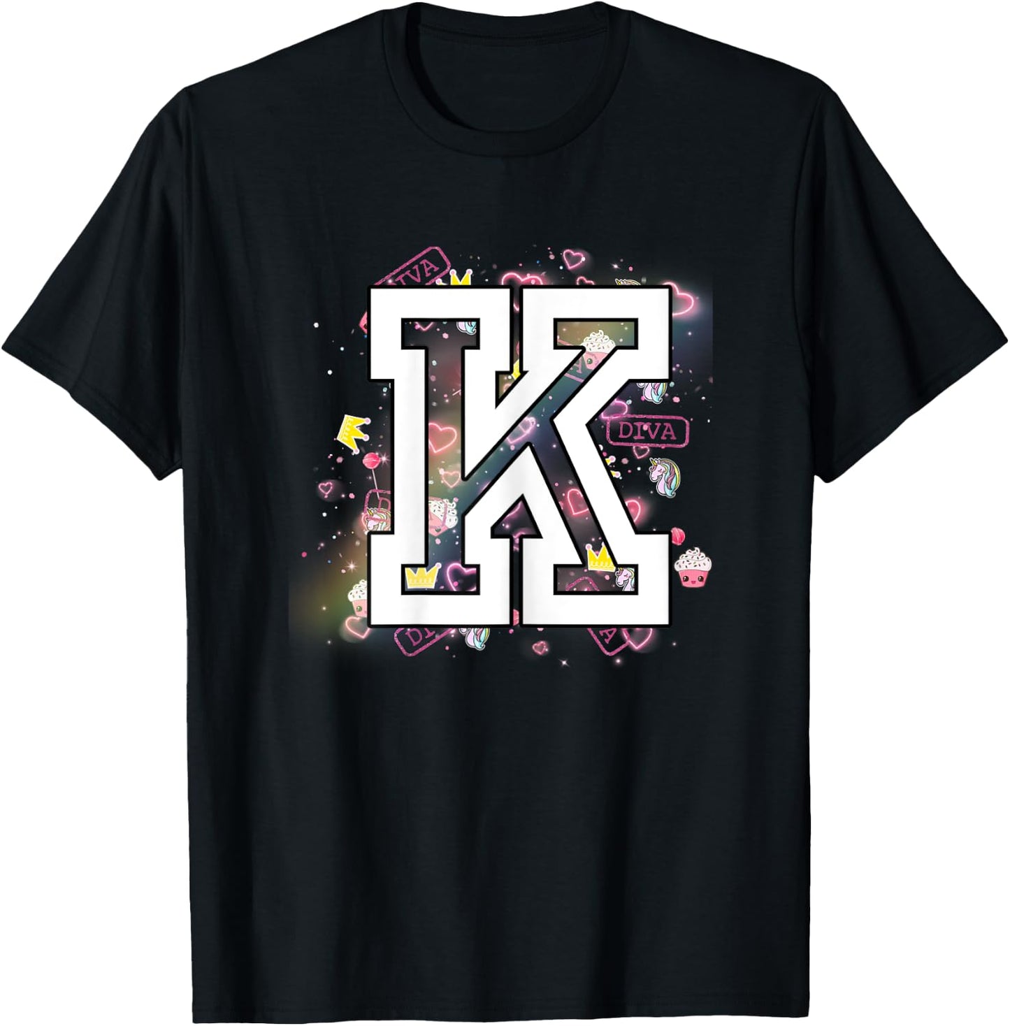 Kids Letter K Clothing For a Girl Who's Name Starts With K T-Shirt - T-Shirt | Black
