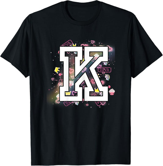Kids Letter K Clothing For a Girl Who's Name Starts With K T-Shirt - T-Shirt | Black