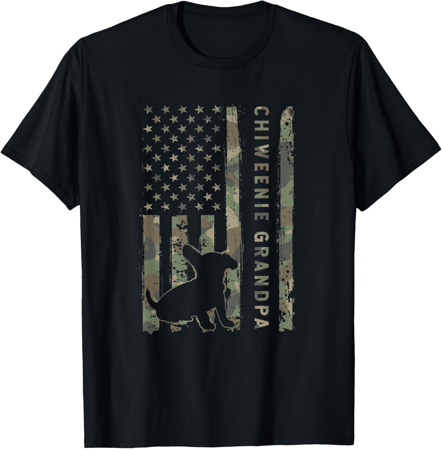 Chiweenie Grandpa Camo USA Flag Women Kids Men T-Shirt - T-Shirt | Black