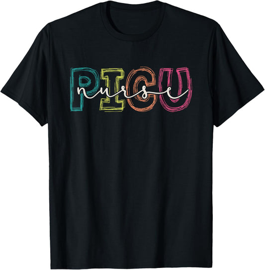 PICU Nurse Pediatric Nurse Nursing Retro Vintage PICU Squad T-Shirt - T-Shirt | Black