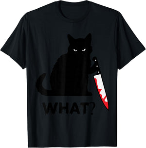 What? Funny Black Cat with Knife Black Cat Gifts Men Women T-Shirt - T-Shirt | Black