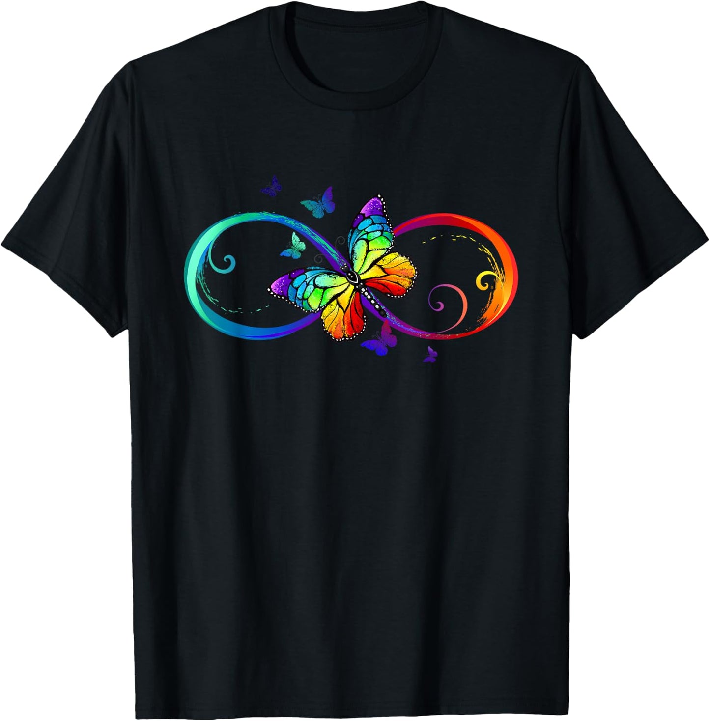 Butterfly Rainbow infinity Symbol Sign T-Shirt - T-Shirt | Black
