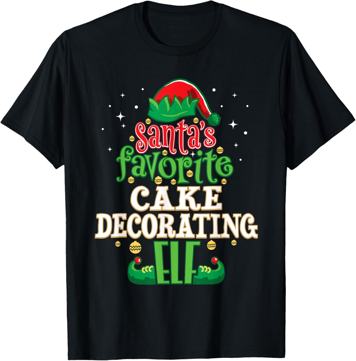 Santa's Favorite Cake Decorating Elf Christmas Matching T-Shirt - T-Shirt | Black