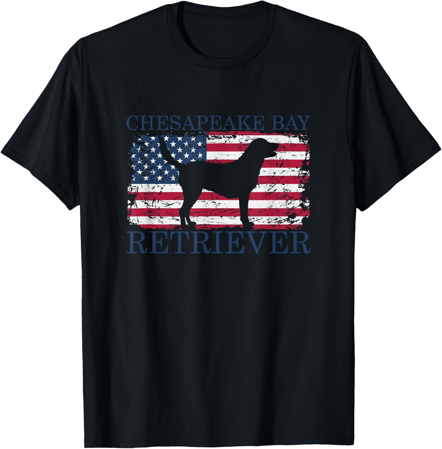 Chesapeake Bay Retriever with USA Flag T-Shirt - T-Shirt | Black