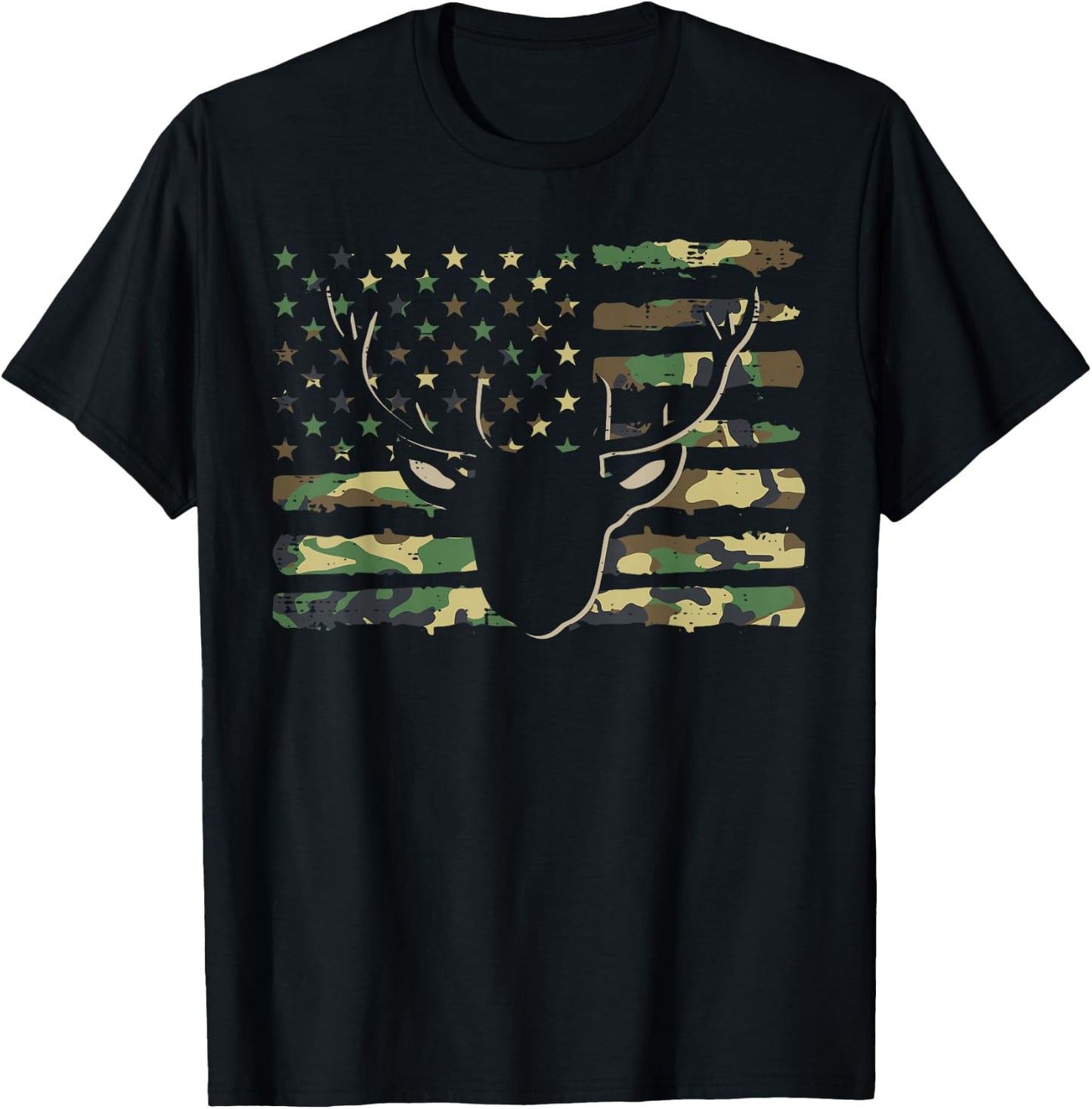 Camo US Flag Deer Hunting Vintage Hunter Men Women Kids Boys T-Shirt - T-Shirt | Black