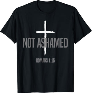 Not Ashamed Cross Inspirational Christian Religious Bible T-Shirt - T-Shirt | Black
