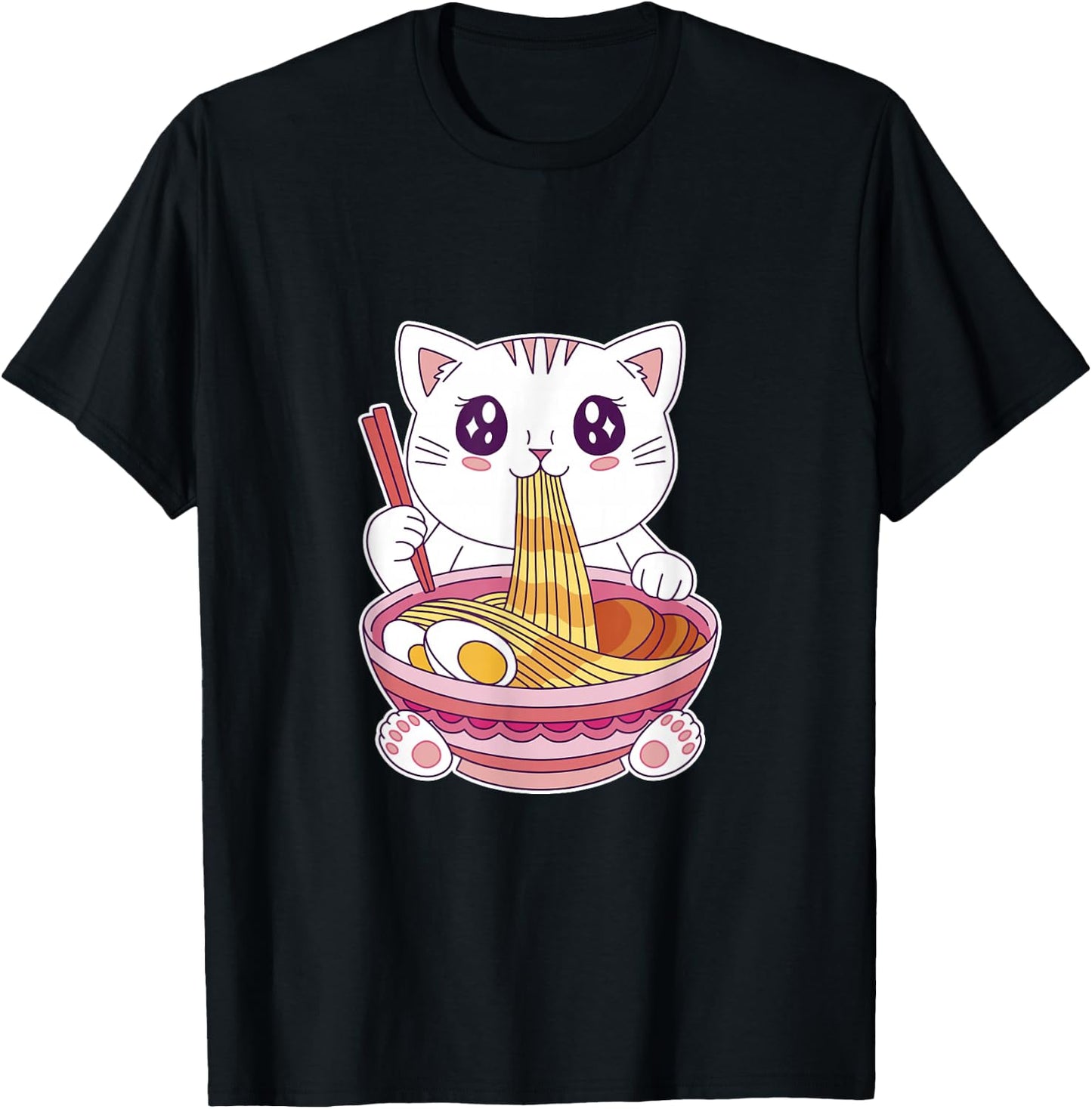 Kawaii Cat Ramen T-Shirt - T-Shirt | Black