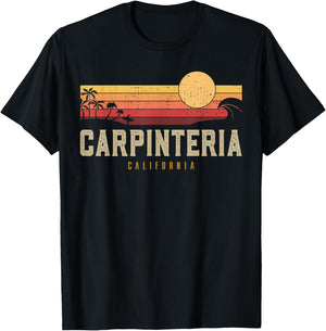 Vintage Carpinteria Beach California CA Retro Surfer Men Women T-Shirt - T-Shirt | Black