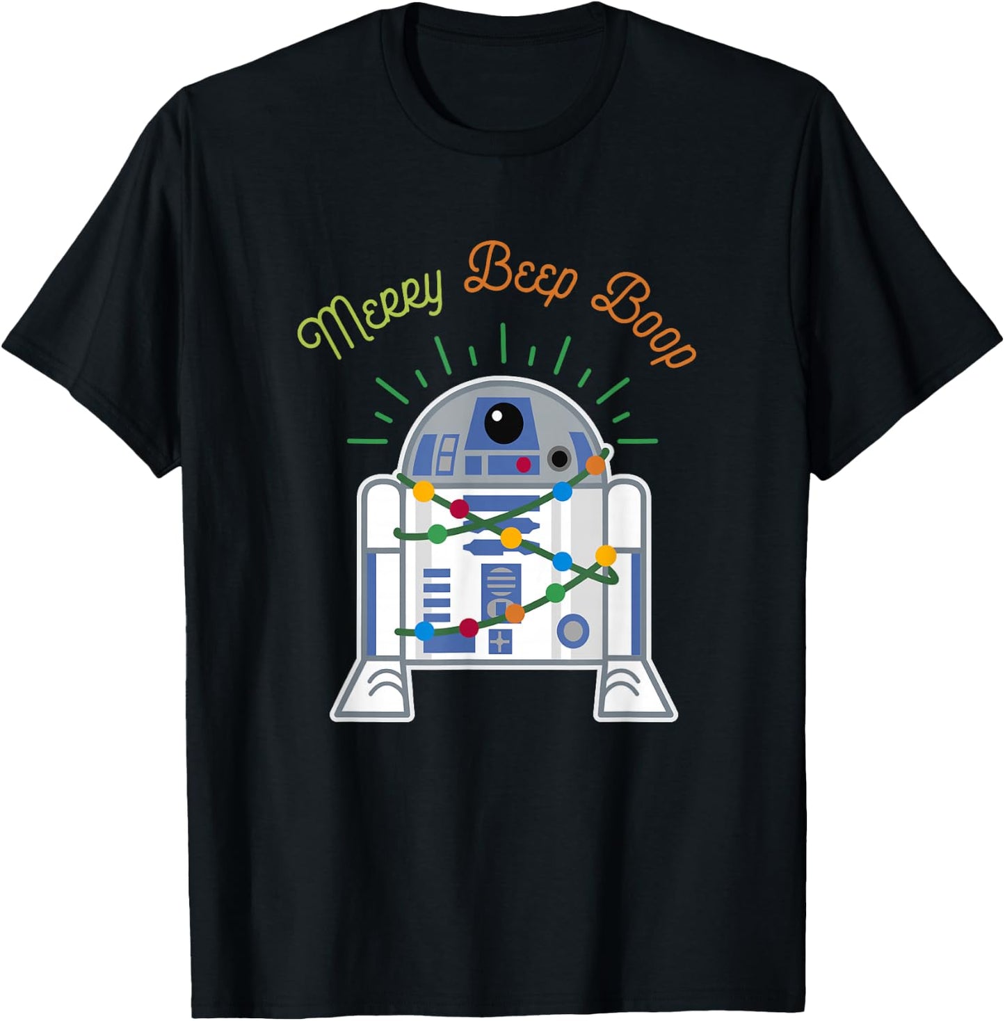 Star Wars Christmas R2-D2 Merry Beep Boop Xmas Lights Logo T-Shirt - T-Shirt | Black