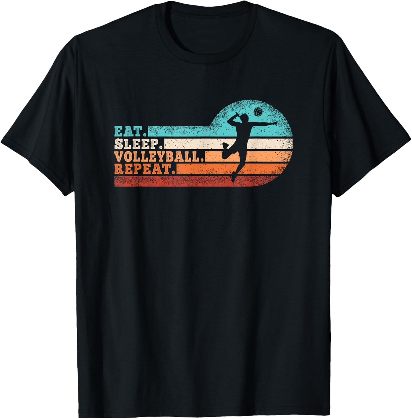 Eat Sleep Volleyball Repeat Retro Volleyball Lover Men Boys T-Shirt - T-Shirt | Black