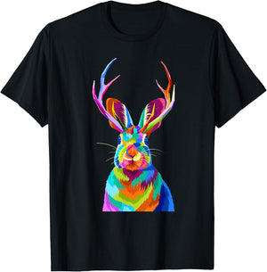 Retro Vintage Jackalope Fun Cute Rabbit Animal Lover Graphic T-Shirt - T-Shirt | Black