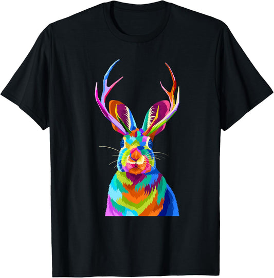 Retro Vintage Jackalope Fun Cute Rabbit Animal Lover Graphic T-Shirt - T-Shirt | Black