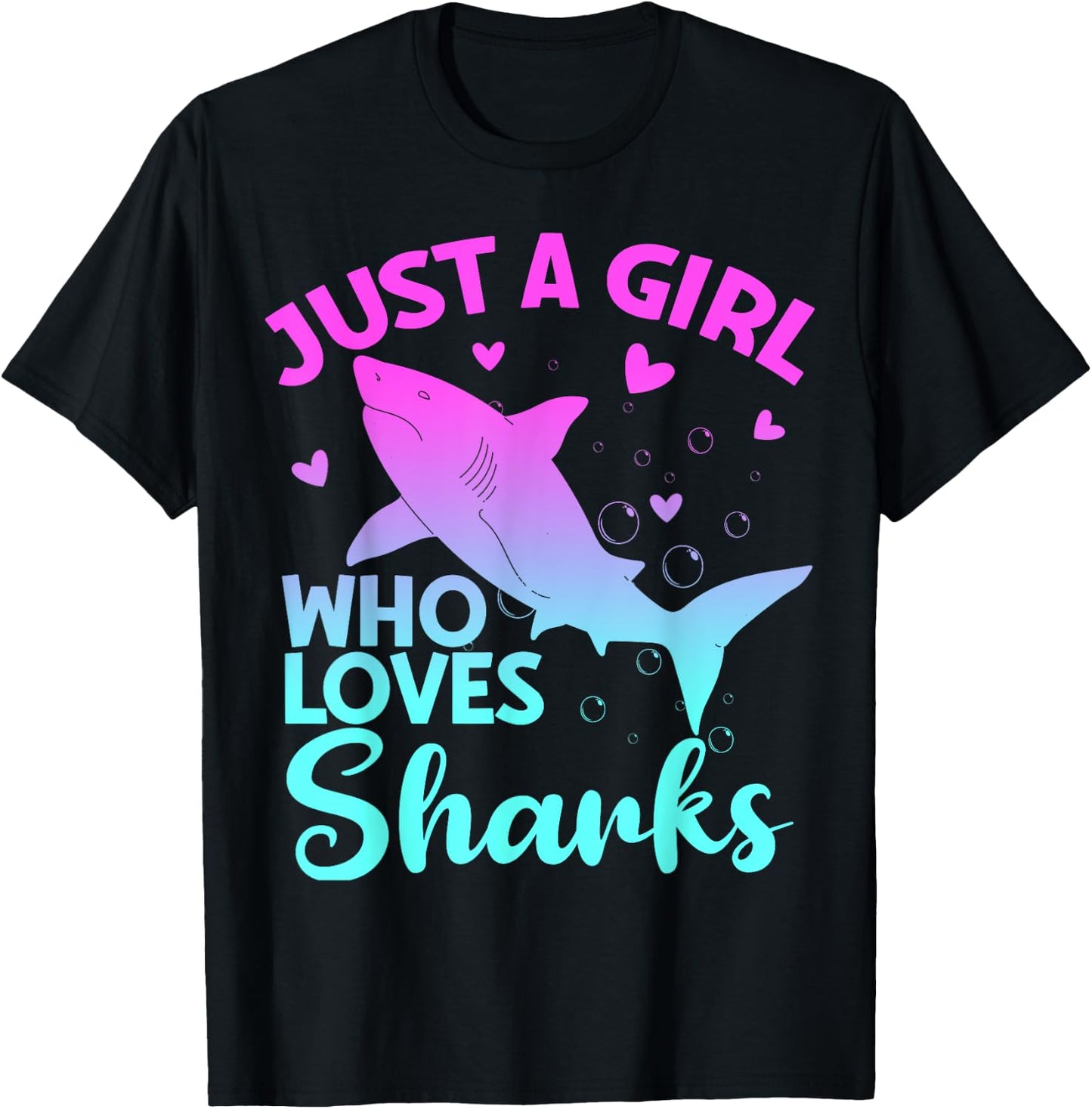 Just a Girl Who Loves Sharks Cute Shark Girl Lover Ocean T-Shirt - T-Shirt | Black