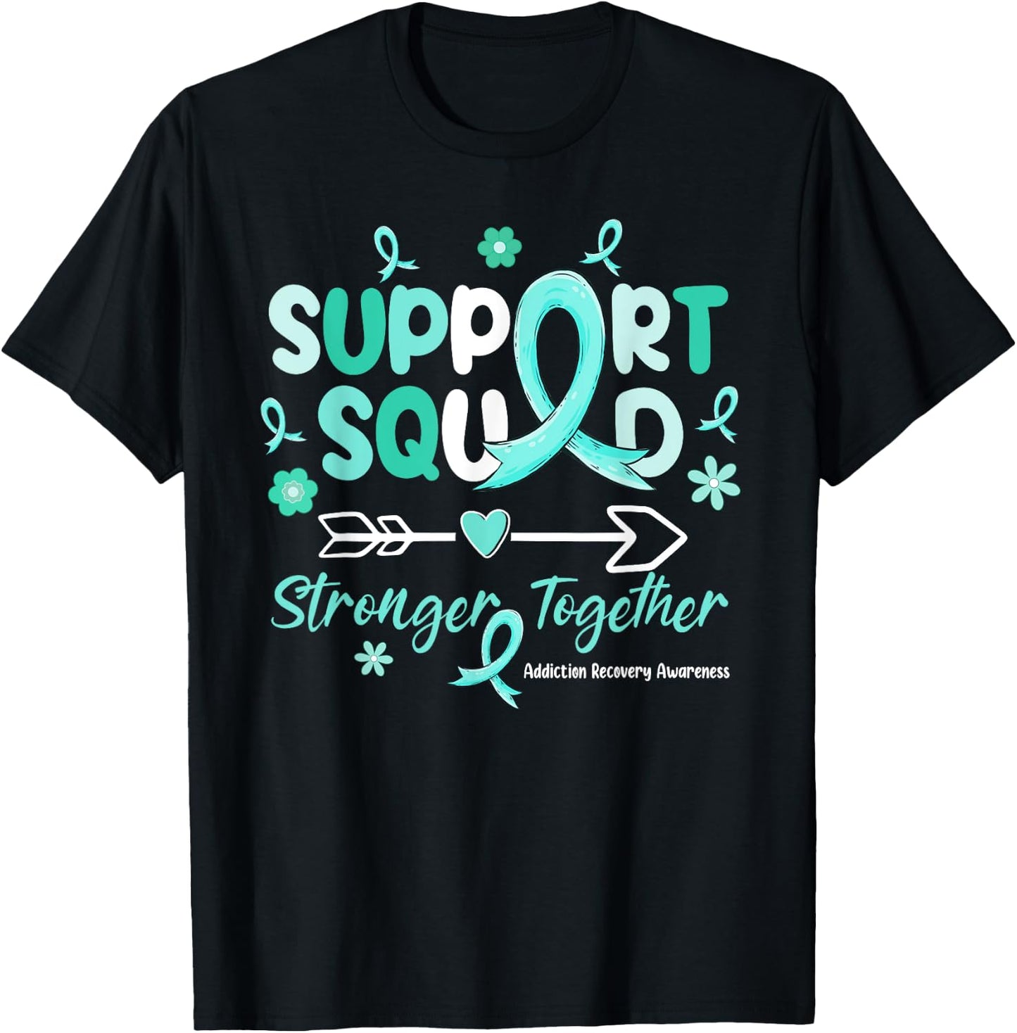 Groovy Support Squad Teal Ribbon Addiction Recovery T-Shirt - T-Shirt | Black