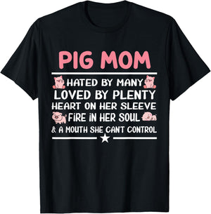 Pig Mom Hated By Many Loved By Plenty Heart On Her Sleeve T-Shirt - T-Shirt | Black