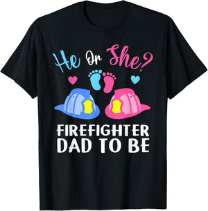 Dad He or She Gender Reveal Baby Shower Future Firefighter T-Shirt - T-Shirt | Black