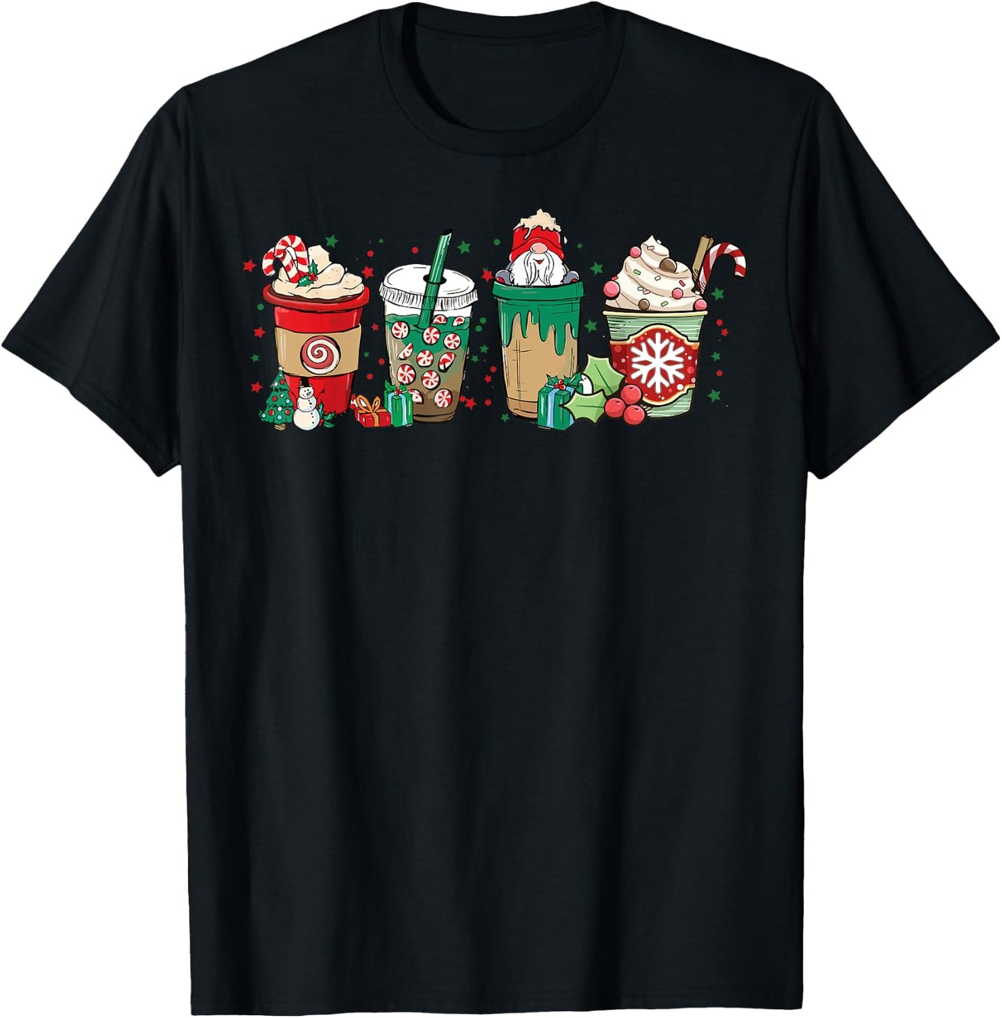 Winter Coffee Merry Christmas Iced Latte Xmas Drinks Holiday T-Shirt - T-Shirt | Black