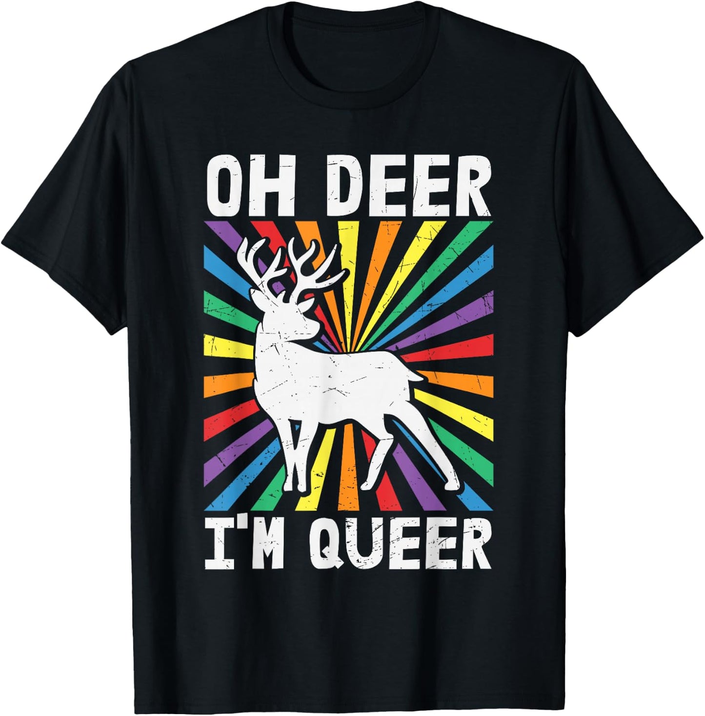 Vintage Oh Deer I'm Queer - Rainbow LGBT Pride Gay Lesbian T-Shirt - T-Shirt | Black