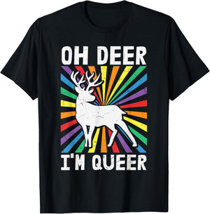 Vintage Oh Deer I'm Queer - Rainbow LGBT Pride Gay Lesbian T-Shirt - T-Shirt | Black