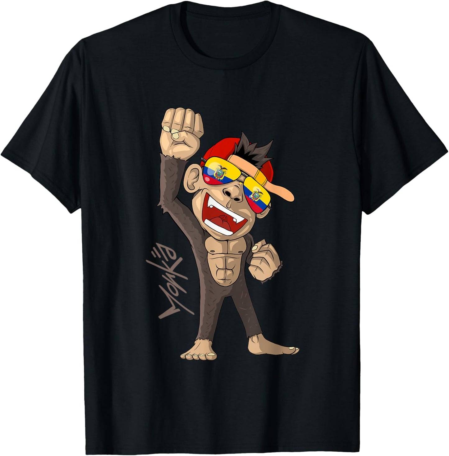 Ecuador Flag - Cheering Monkey - Fan T-Shirt - T-Shirt | Black