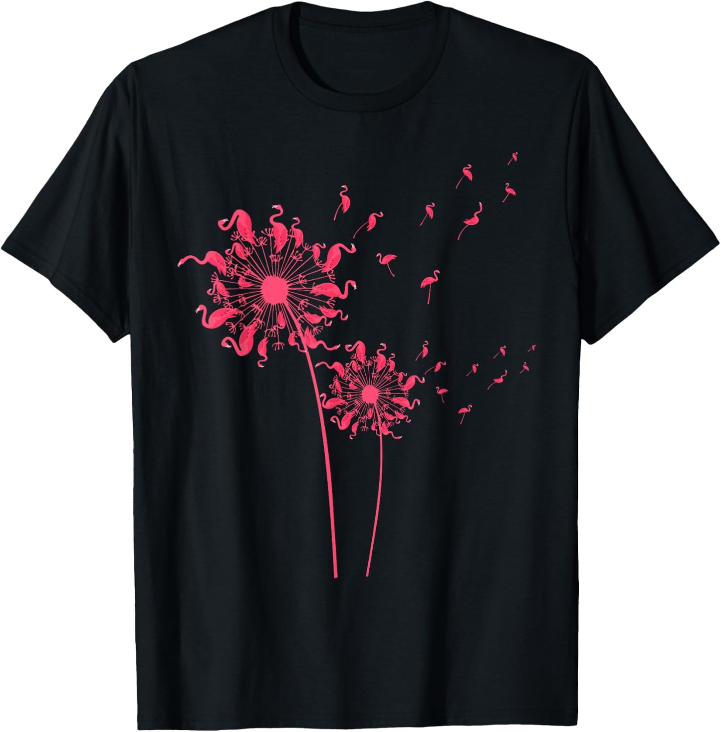 Cool Flamingo Girls Ladies Dandelion Tropical Bird T-Shirt - T-Shirt | Black