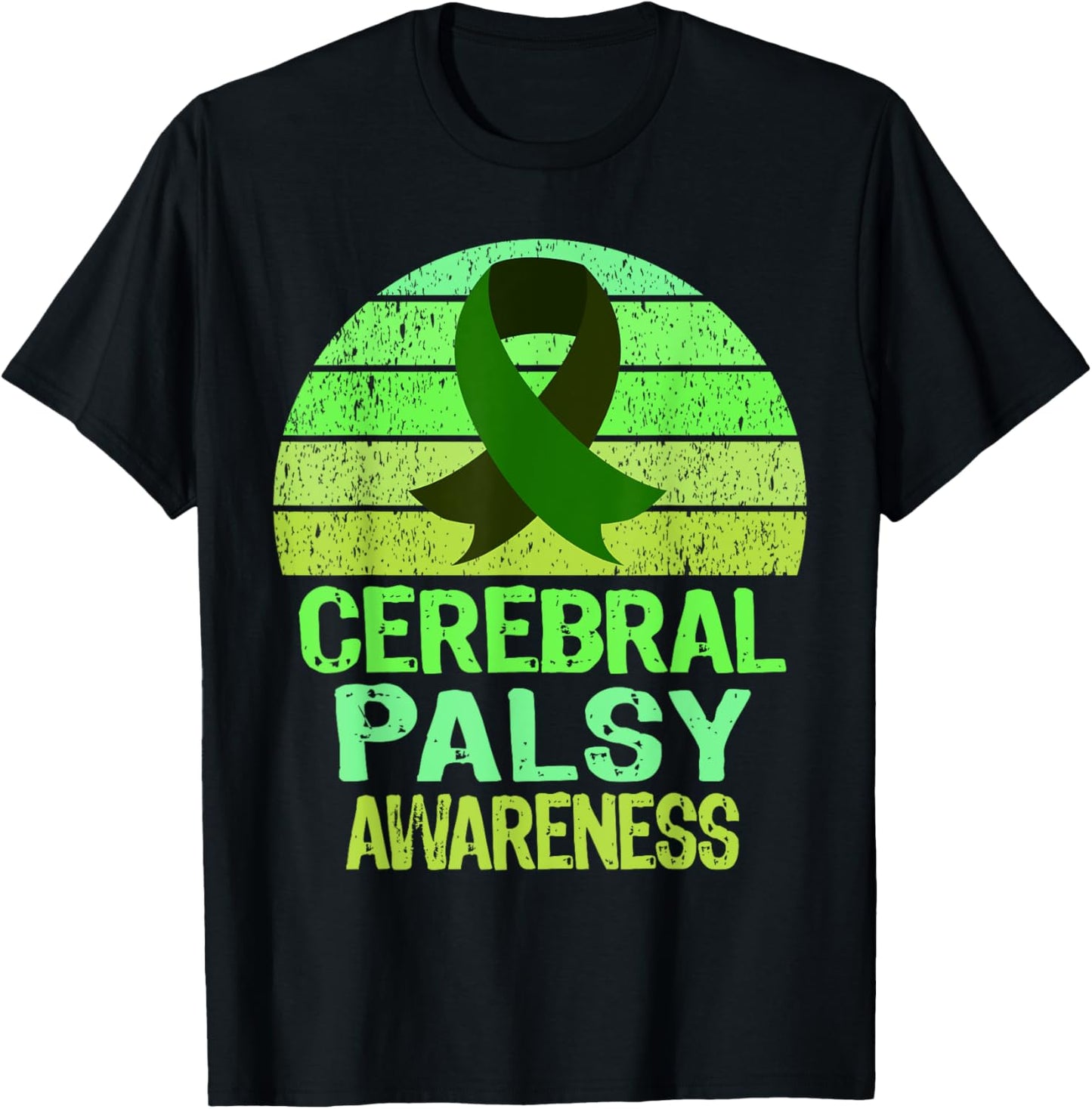 Vintage Green Cerebral Palsy Awareness Ribbon CP Warrior T-Shirt - T-Shirt | Black