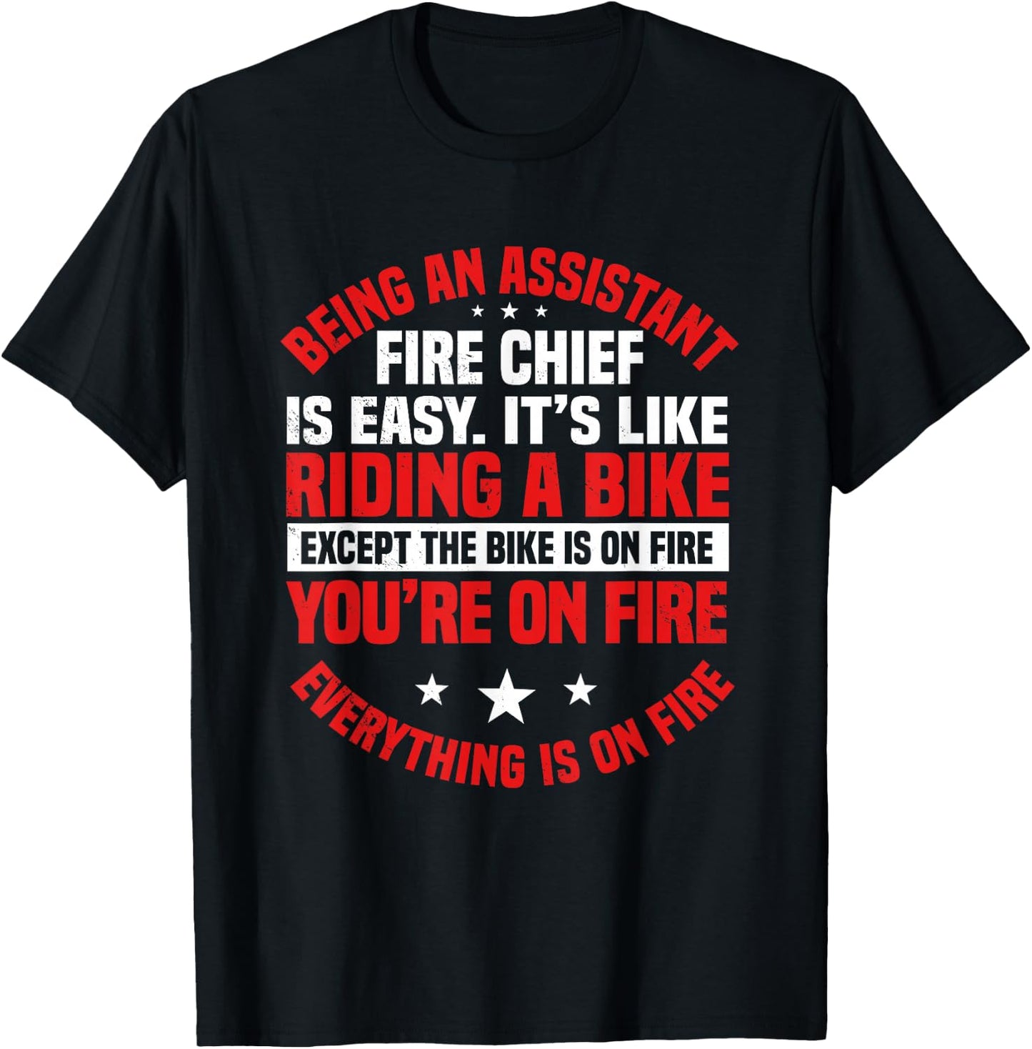 Assistant Fire Chief Commanding Officer Riding Bike On Fire T-Shirt - T-Shirt | Black