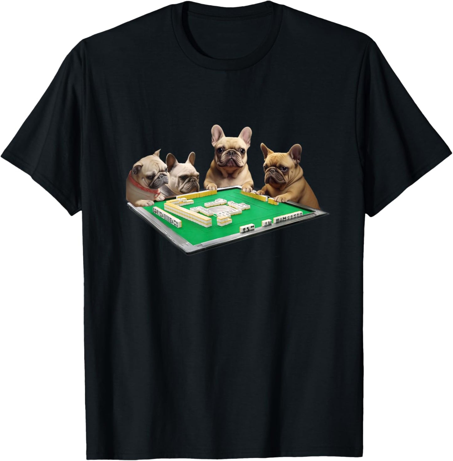 French Bulldog Dog Mahjong Funny Men's Funny Clothes Funny Goods Gift Neta Jongshan T-Shirt - T-Shirt | Black