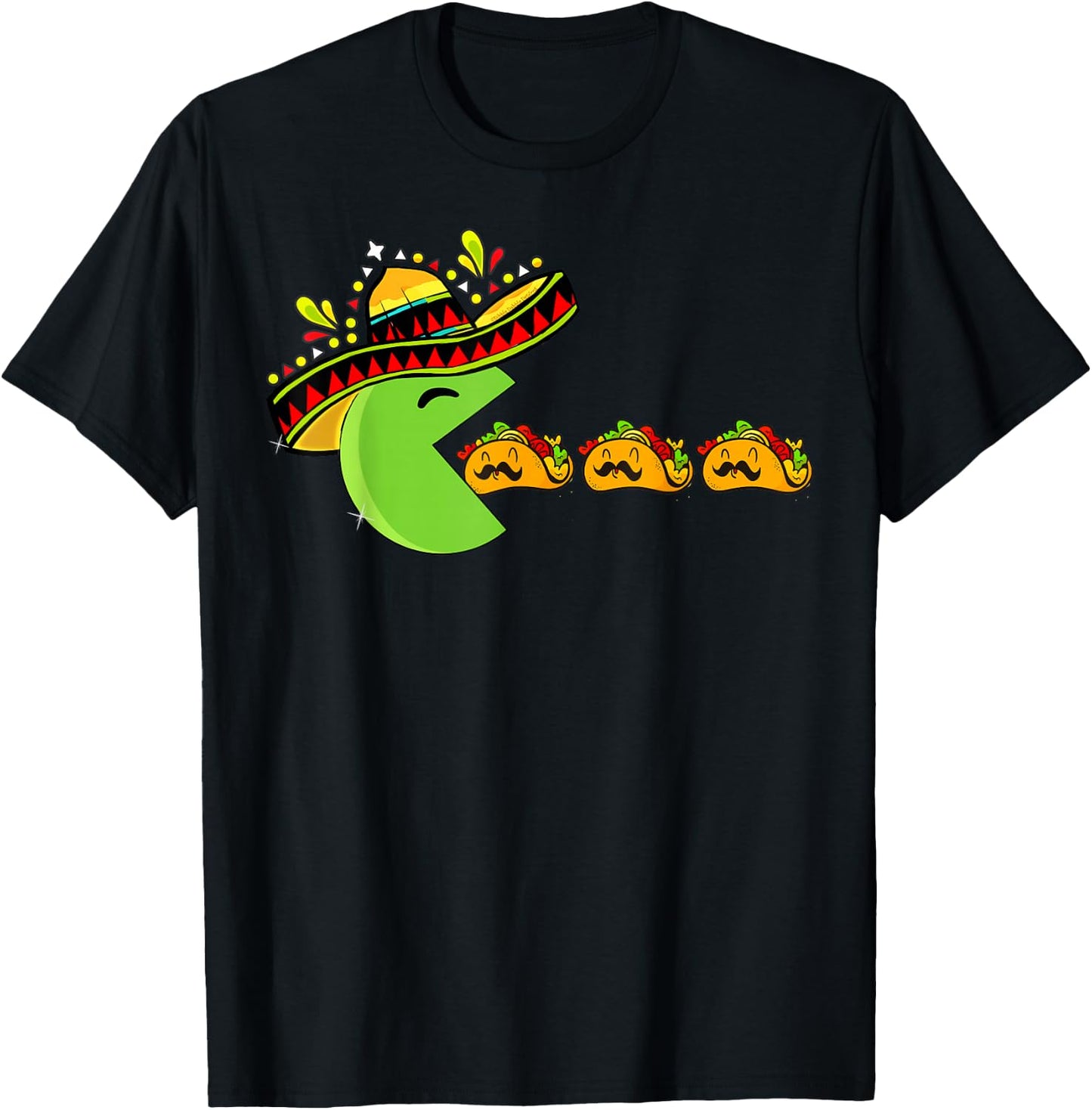 Sombrero Eating Funny Tacos with Mustaches Cinco de Mayo T-Shirt - T-Shirt | Black