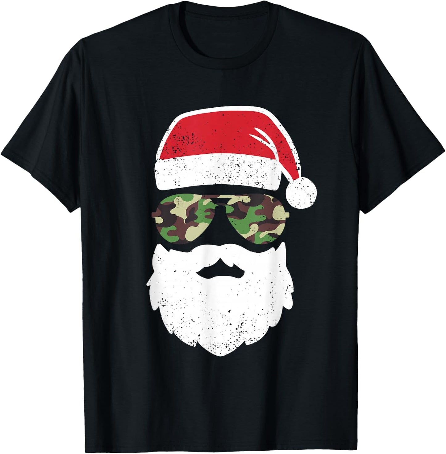 Camo Santa Claus Sunglasses Funny Camo Christmas Camouflage T-Shirt - T-Shirt | Black