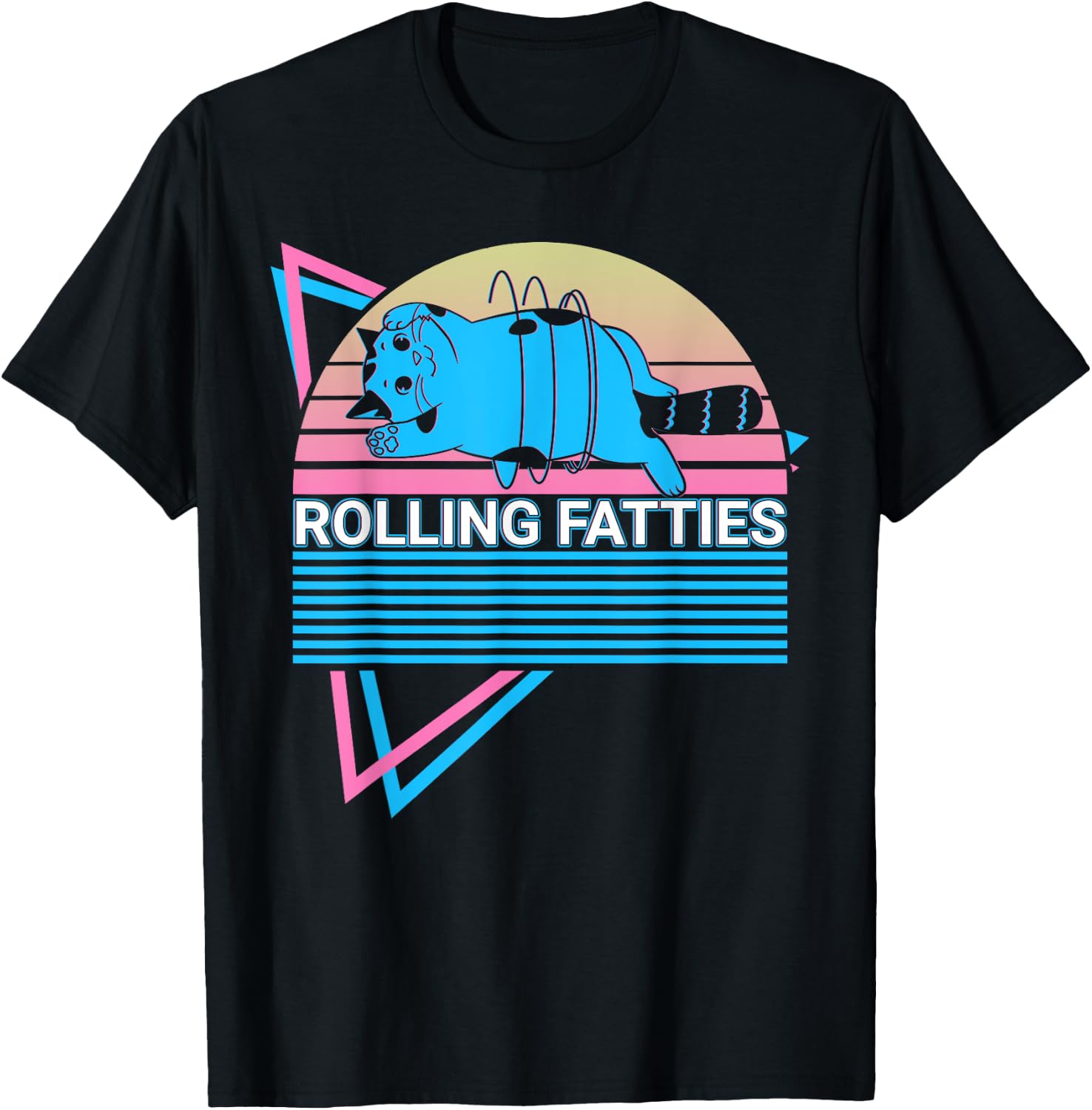 Rolling Fatties Funny Cat Retro T-Shirt - T-Shirt | Black