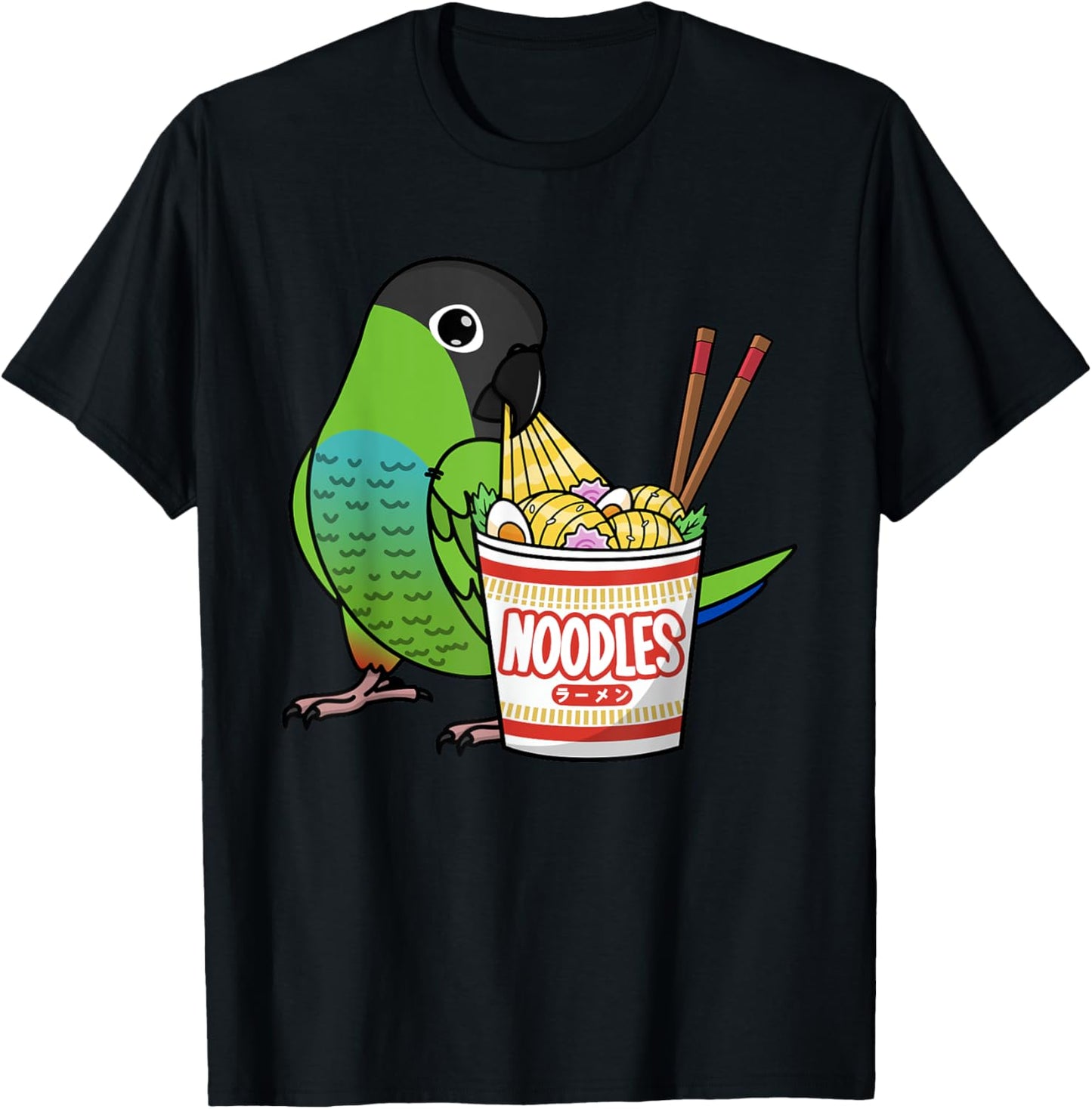 Kawaii Ramen Noodles Parrot I Nanday Conure T-Shirt - T-Shirt | Black