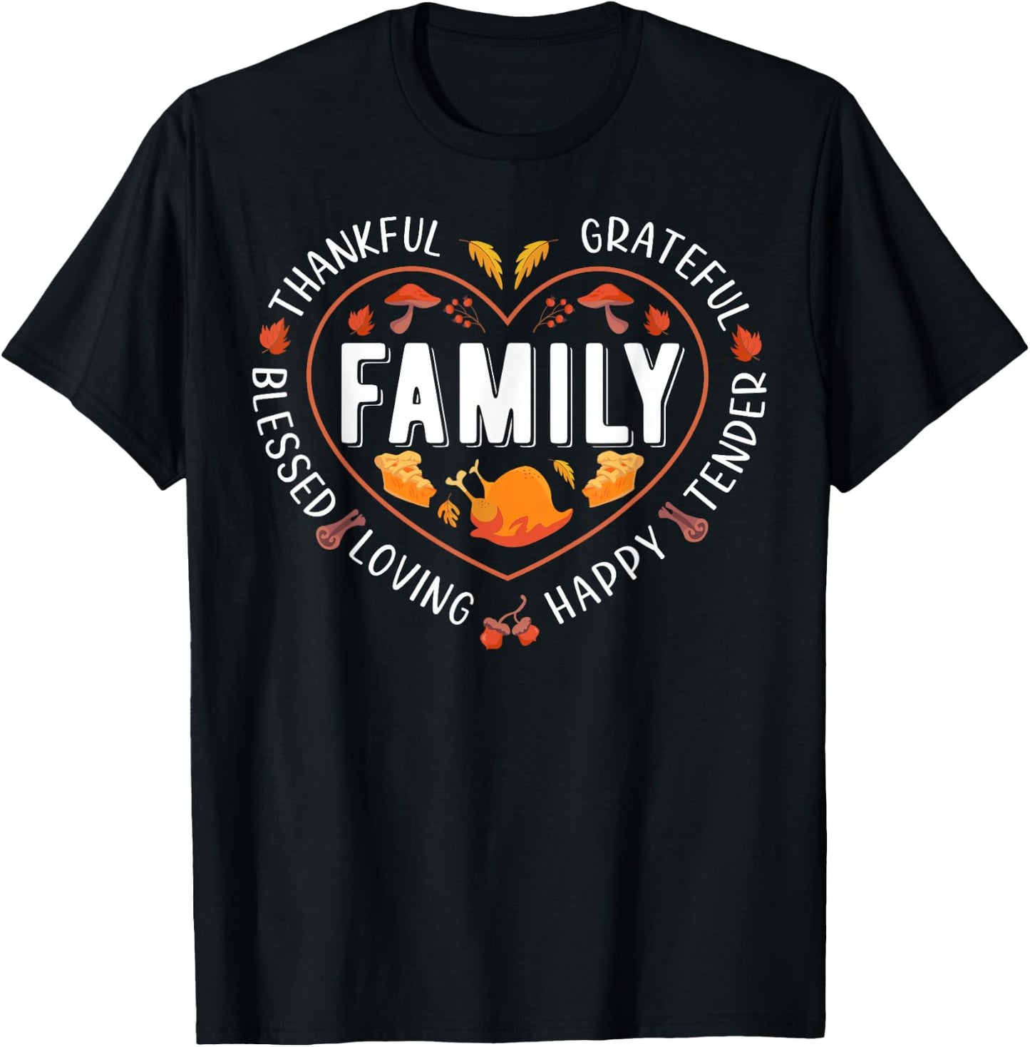 Blessed Thankful Family Thanksgiving T-Shirt - T-Shirt | Black