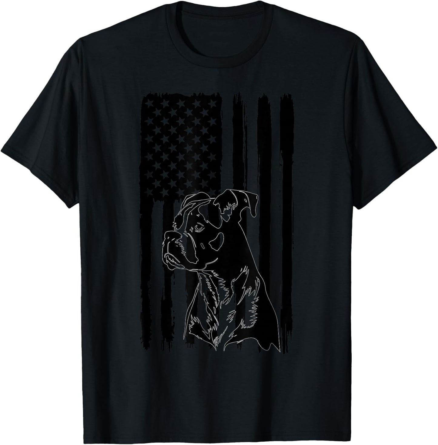 American Flag USA Patriot Boxer Dog dad T-Shirt - T-Shirt | Black