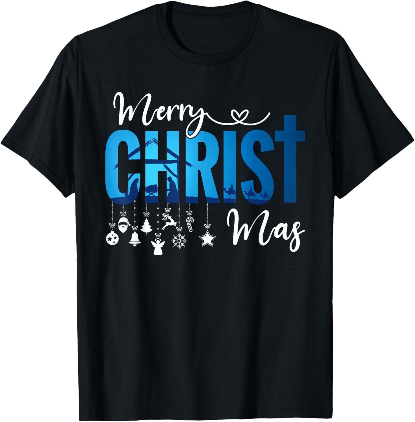 Merry Christ-Mas & Nativity Scene Christian Faith Holiday T-Shirt - T-Shirt | Black