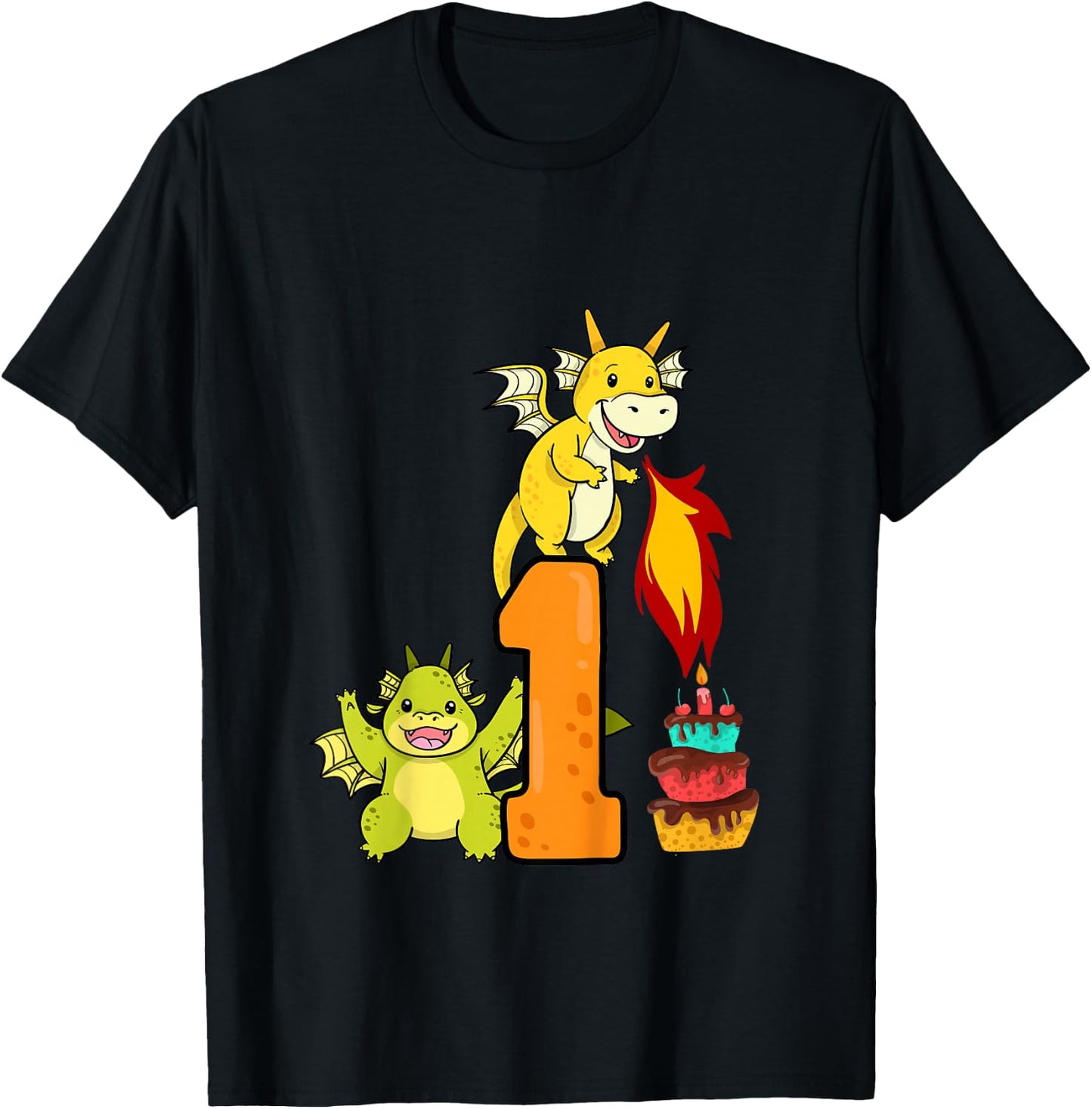 1st Birthday Boy Girl Dragon Outfit T-Shirt - T-Shirt | Black