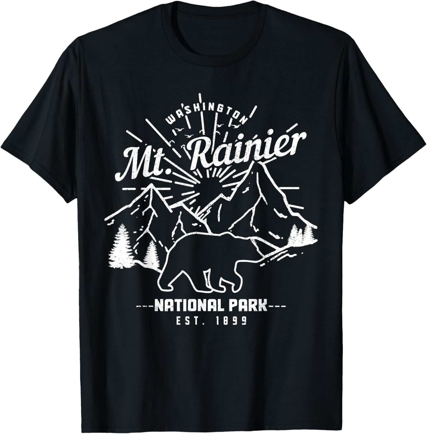 Mt. Rainier Washington Vintage Mountain National Park PNW T-Shirt - T-Shirt | Black