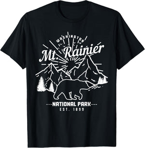 Mt. Rainier Washington Vintage Mountain National Park PNW T-Shirt - T-Shirt | Black