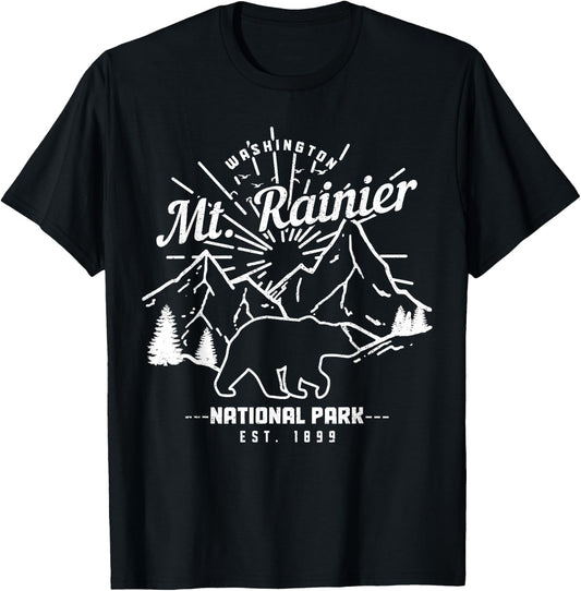 Mt. Rainier Washington Vintage Mountain National Park PNW T-Shirt - T-Shirt | Black