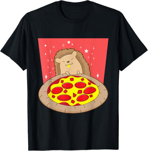 Hedgehog Eating Pizza Forest Animal Pizza Making T-Shirt - T-Shirt | Black